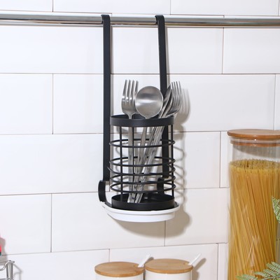Держатель для столовых приборов на рейлинг, чёрный