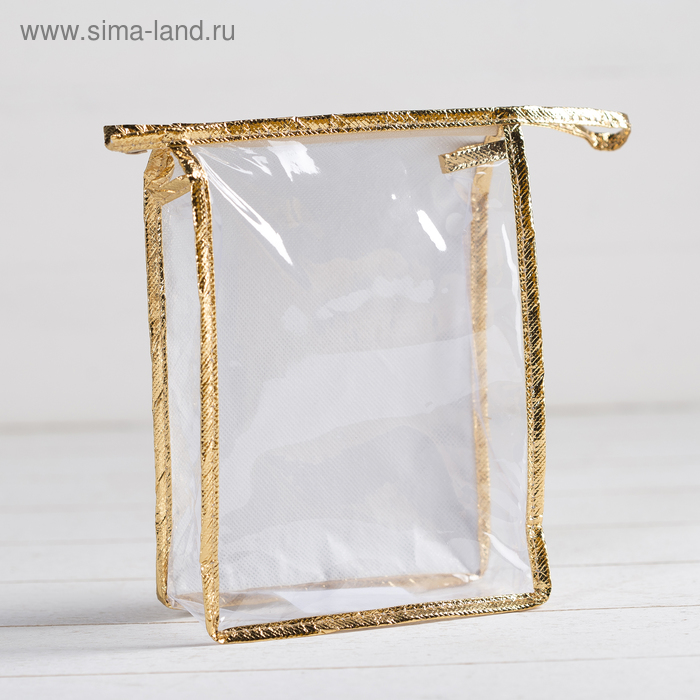 Косметичка ПВХ, отдел на молнии, цвет золото/прозрачный - Фото 1