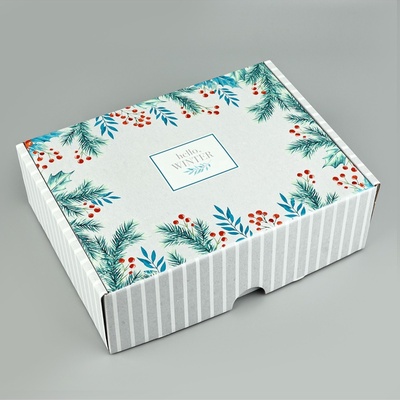 Коробка подарочная новогодняя складная Hello, winter, 30.5 х 22 х 9.5 см, Новый год