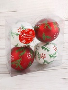 Ёлочные игрушки «Еловые веточки», шары новогодние, d=8 см, набор 4 шт., красный/белый - Фото 2