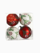 Ёлочные игрушки «Еловые веточки», шары новогодние, d=8 см, набор 4 шт., красный/белый - Фото 5