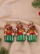 Ёлочные игрушки 3 шт. «Зимнее волшебство. Мишка на подарке» пластик, 6×4 см - Фото 1