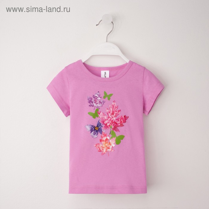 Футболка "Цветы", рост 110-116 (32), лиловый - Фото 1