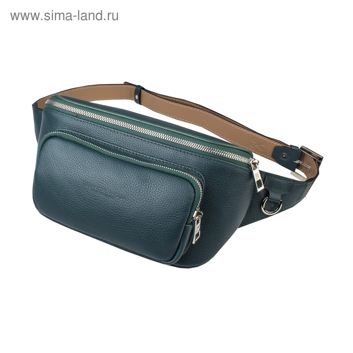 Поясная сумка, 2 отдела на молнии, регулируемый ремень, цвет зеленый - Фото 1