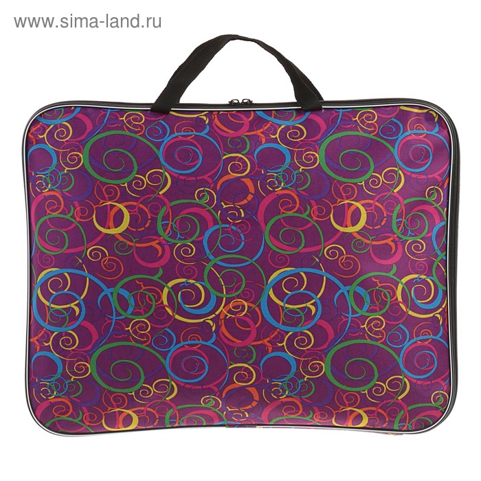 Папка для чертежей и рисунков А3, с ручками текстильная, 470 х 350 х 20 мм, 600D, "Спирали на фиолетовом" - Фото 1