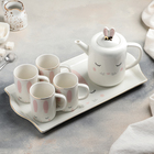 Набор керамический чайный «Зайка», 6 предметов: 4 кружки 220 мл, чайник 900 мл, поднос - фото 321267632