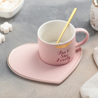 Чайная пара керамическая с ложкой «Поцелуй», 2 предмета: кружка 200 мл, тарелка 15,5×13,5 см, цвет МИКС - фото 319789213