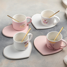 Чайная пара керамическая с ложкой «Поцелуй», 2 предмета: кружка 200 мл, тарелка 15,5×13,5 см, цвет МИКС - Фото 3