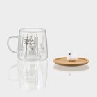 Кружка «Лама», 300 мл, с деревянной крышкой, стекло, рисунок МИКС - Фото 4