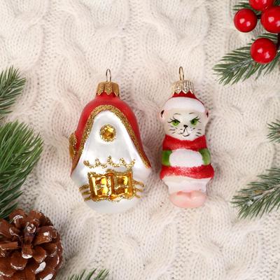 Ёлочные игрушки «Кошкин дом» набор 2 шт., h=11 см, МИКС