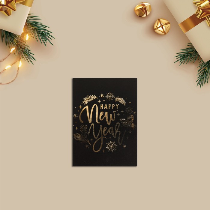 Открытка-комплимент Happy New Year золото, 8 × 6 см - Фото 1