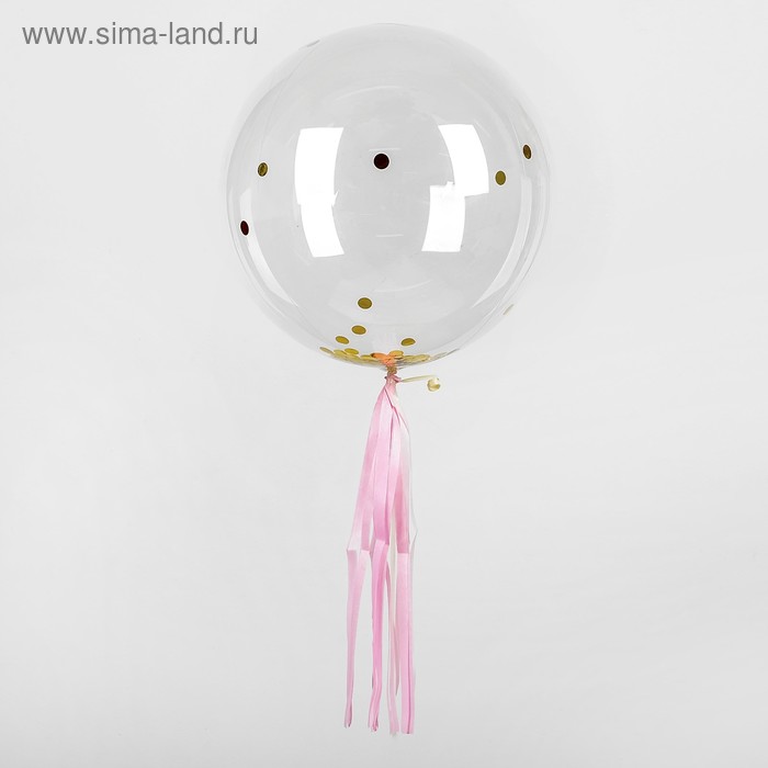 Шар полимерный 20" «Сфера», круги, конфетти, с бумажным розовым хвостиком, цвет золотой - Фото 1