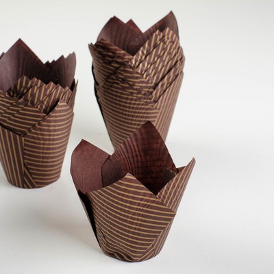 Форма для выпечки "Тюльпан", коричневый, золотые линии, 5 х 8 см