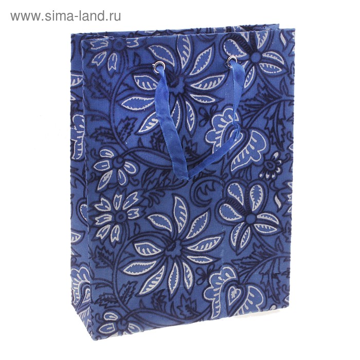 пакет бумага ручн. работы Бархат Воображение синий 16х13х6см - Фото 1