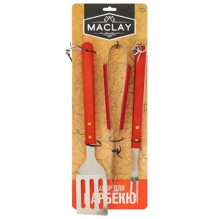 Набор для барбекю: лопатка длиной 40 см, вилка длиной 37 см, щипцы - Фото 1