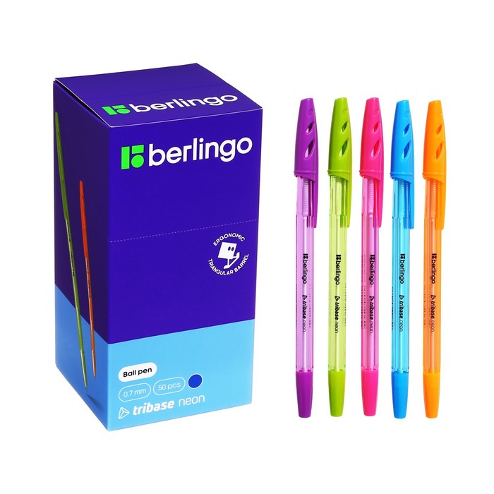Ручка шариковая Berlingo Tribase Neon 0.7, синяя, корпус микс 265896 - Фото 1