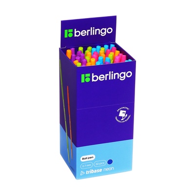 Ручка шариковая Berlingo. Tribase Neon, синий стержень, узел 0.7, МИКС