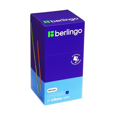 Ручка шариковая Berlingo. Tribase Neon, синий стержень, узел 0.7, МИКС