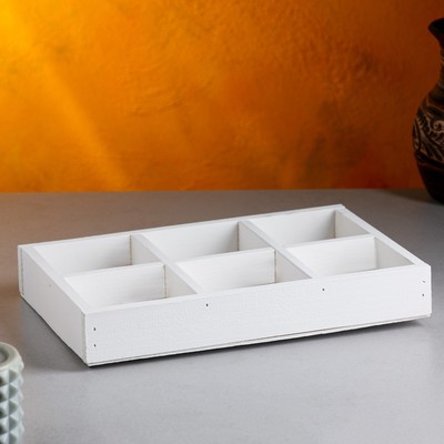 Кашпо - ящик для цветов «Шесть», 28×19×5 см, деревянное, белое