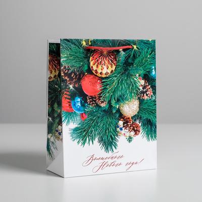 Пакет подарочный новогодний ламинированный вертикальный «Волшебного Нового Года», MS 18 x 23 х 8 см