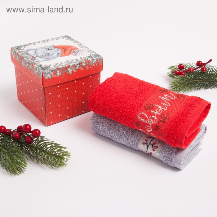 Набор махровых полотенец "С новым годом" 30х70 см - 2 шт, 100% хлопок, 370 гр/м3 - Фото 1
