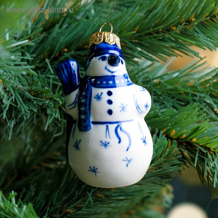 Сувенир на ёлку "Снеговик", 8 см, гжель - Фото 1