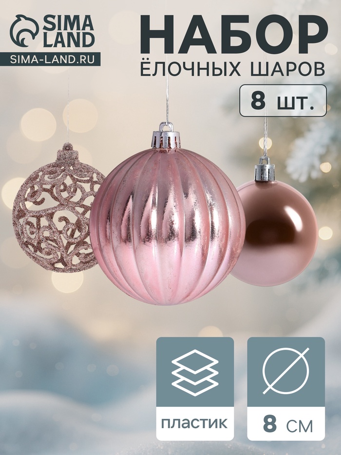 Ёлочные игрушки «Ажур», шары новогодние, d=8 см, набор 8 шт.