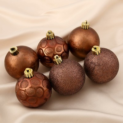 Ёлочные игрушки «Марокко», шары новогодние, набор d=6 см, 6 шт., коричневый