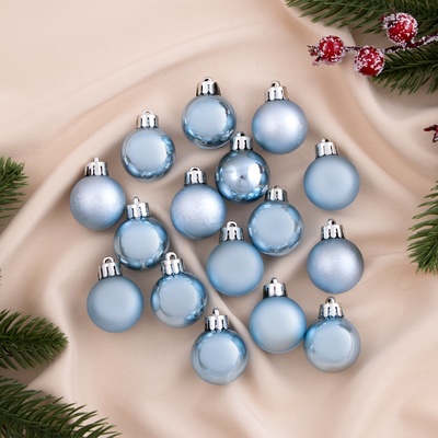 Ёлочные игрушки «Камея», шары новогодние, d=3 см, набор 16 шт., голубой