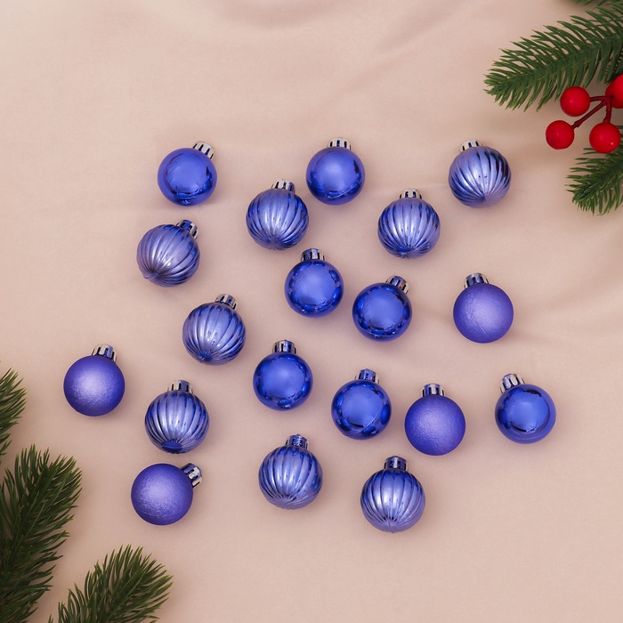 Ёлочные игрушки «Лагуна ассорти», шары новогодние, d=3 см, набор 36 шт., синий - Фото 1