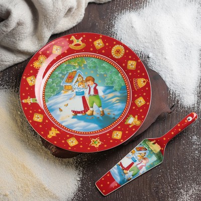 Тортовница керамическая с лопаткой Доляна «Пряничный домик»