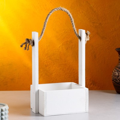 Подарочный ящик «Ажур», 15×12×25 см, деревянный, ручка - верёвка, белый