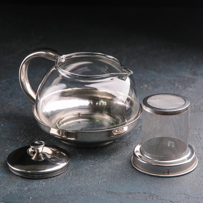 Чайник стеклянный заварочный с металлическим ситом «Металлик», 800 мл - фото 1927230080