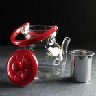 Чайник стеклянный заварочный с металлическим ситом «Цветочная фантазия», 1 л - Фото 2