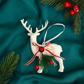 Ёлочная игрушка «Зимнее волшебство. Снежный олень с бубенцом» пластик, 10?15 см, белый (комплект 2 шт)