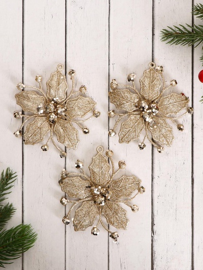 Ёлочные игрушки 3 шт. «Зимнее волшебство. Сияющая глазурь» пластик, 9.5×9.5 см, золото