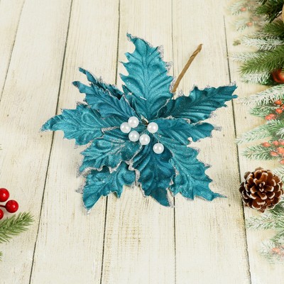 Декор "Зимний цветок" жемчужины, 23х19 см, синий