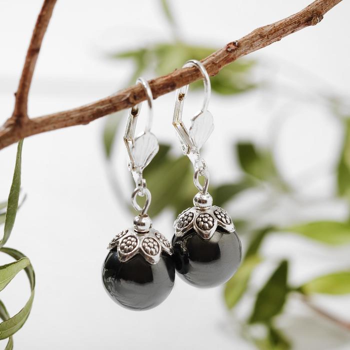 Серьги посеребрение шар №12 «Гематит» - Фото 1