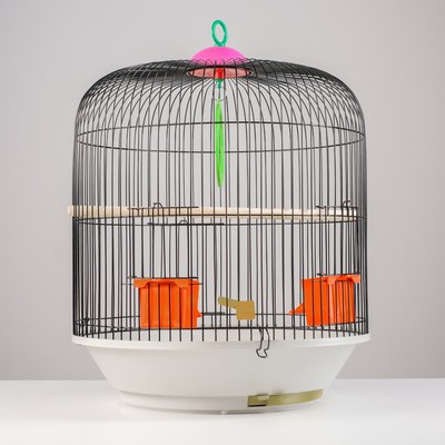 Клетка для птиц, 39×44 см, круглая, двухъярусная сварная, большой поддон, МИКС
