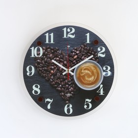 Часы настенные, интерьерные: Кухня, 'Любимый кофе', бесшумные, 30 см