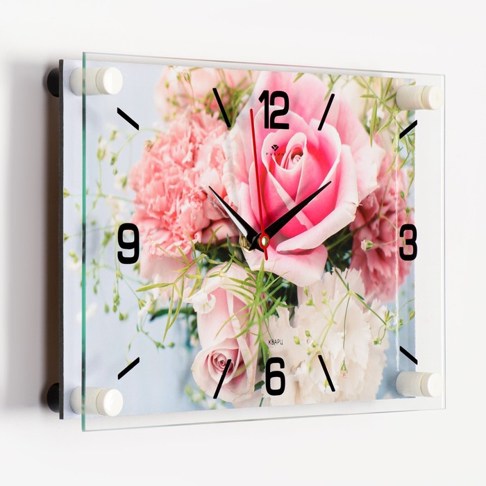 Часы настенные: Цветы, "Нежные розы", бесшумные, 20 х 30 см - фото 1883470390