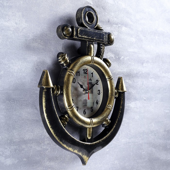Часы настенные, интерьерные: Море, "Маяк", бесшумные, 38 х 28.5 см, d-12 см, цвет латунь - фото 1907024907