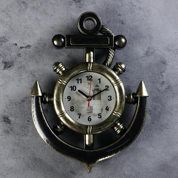 Часы настенные, интерьерные: Море, "Маяк", бесшумные, 38 х 28.5 см, d-12 см, цвет латунь - фото 1887891291