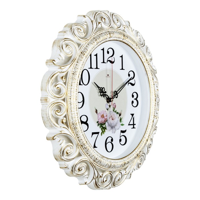 Часы настенные, интерьерные: Цветы, "Хостон", бесшумные, d-40.5 см, белое золото - фото 1884950164