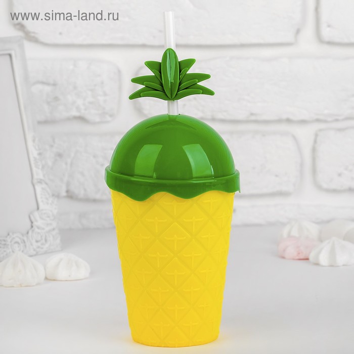Стакан с трубочкой «Ананас», цвет жёлтый - Фото 1