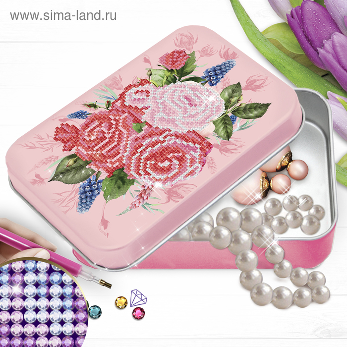 Алмазная вышивка на шкатулке «Букет роз» 22,8×15,8 см - Фото 1