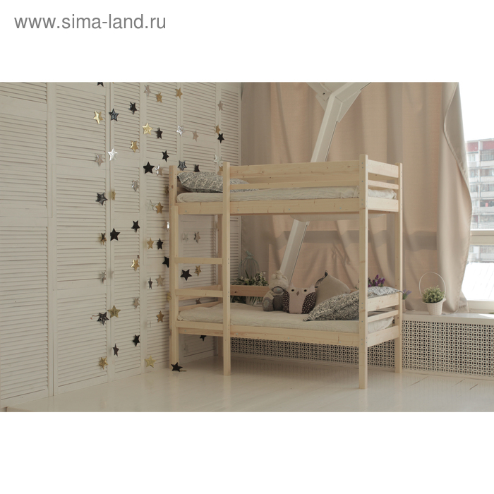 Детская двухъярусная кровать «Дональд», 800×1900, массив сосны, без покрытия - Фото 1