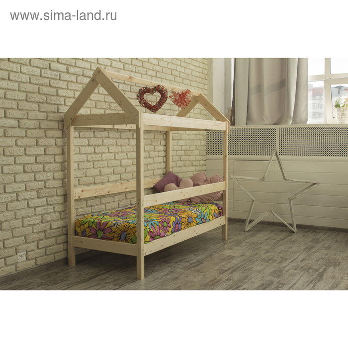 Детская кровать-домик, 700×1600, массив сосны, без покрытия - Фото 1