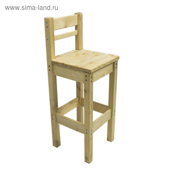 Барный стул с высокой спинкой, 400×400×1150 мм, массив сосны, без покрытия - Фото 1