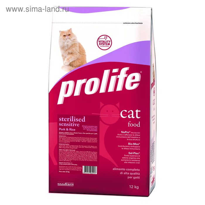 Сухой корм ProLife Стерилизат Sensetive, для кошек, свинина/рис, 12 кг - Фото 1